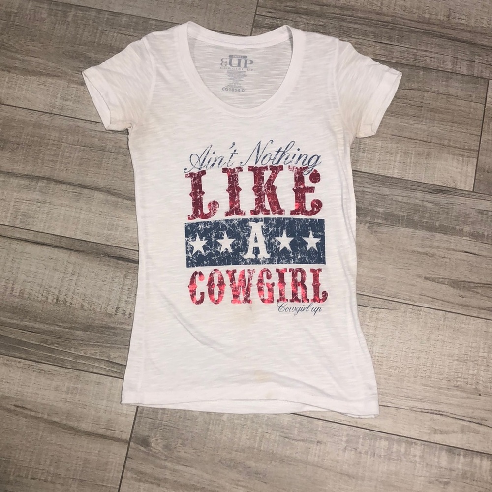 White cowgirl up burnout t shirt